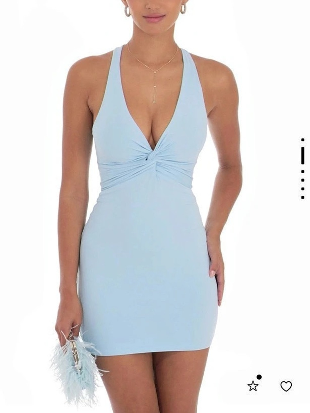 Lucy in the Sky Twist Open Back Dress in Light Blue Light Blue Mini